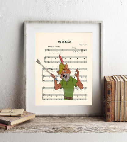 Robin Hood with Arrow Sheet Music Wall Art — Disney Gift for Music Lovers