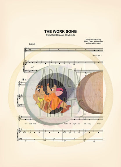 Cinderella Jaq and Gus Sheet Music Art Print