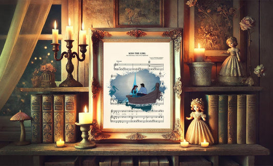 Little Mermaid Kiss the Girl Splatter Ariel and Eric Sheet Music Art Print