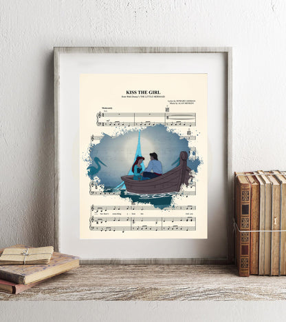 Little Mermaid Kiss the Girl Splatter Ariel and Eric Sheet Music Art Print