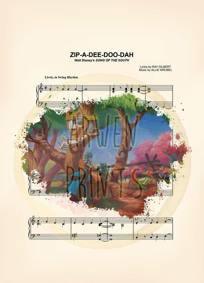 Song of the South Brer Bear Brer Fox and Brer Rabbit Zipadeedoodah Sheet Music Art Print