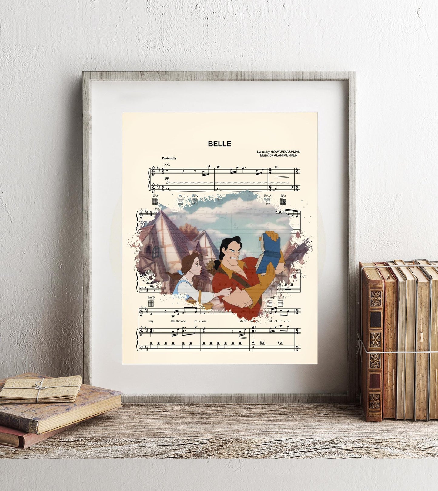 Beauty and the Beast Belle and Gaston Sheet Music Art Print