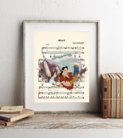 Beauty and the Beast Belle and Gaston Sheet Music Art Print