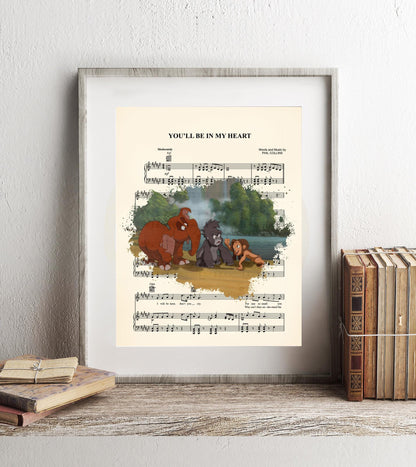 Tarzan Terk and Tantor You’ll Be in My Heart Splatter Sheet Music Art Print