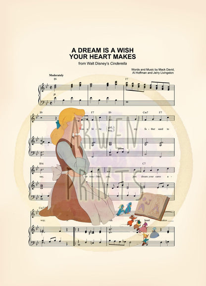 Cinderella and Mice Deciding on Dress Sheet Music Art Print