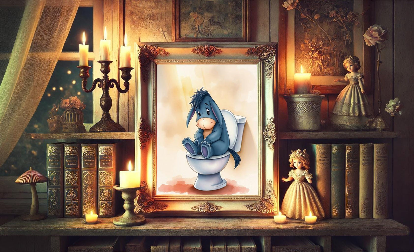 Winnie the Pooh Eeyore on Toilet Bathroom Art Print, Pooh Bathroom Art, Cute Bathroom Print, Funny Bathroom Decor, Pooh Bathroom Wall Decor