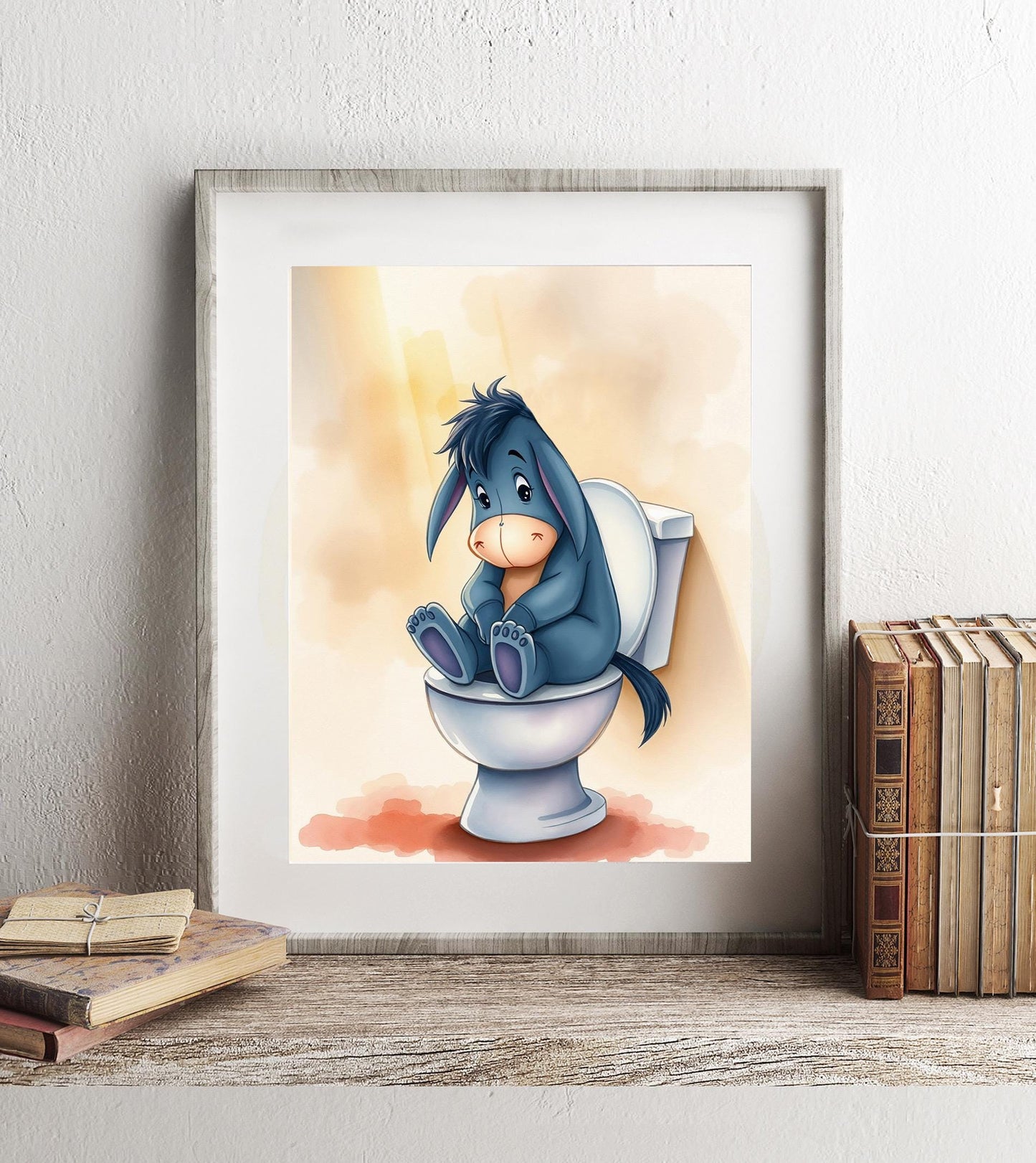 Winnie the Pooh Eeyore on Toilet Bathroom Art Print, Pooh Bathroom Art, Cute Bathroom Print, Funny Bathroom Decor, Pooh Bathroom Wall Decor