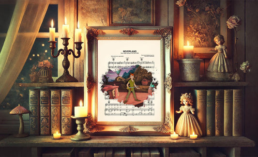 Peter Pan on the Ship Splatter Neverland Sheet Music Art Print