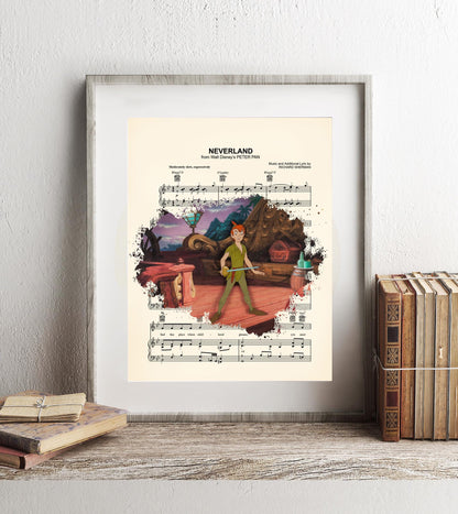 Peter Pan on the Ship Splatter Neverland Sheet Music Art Print