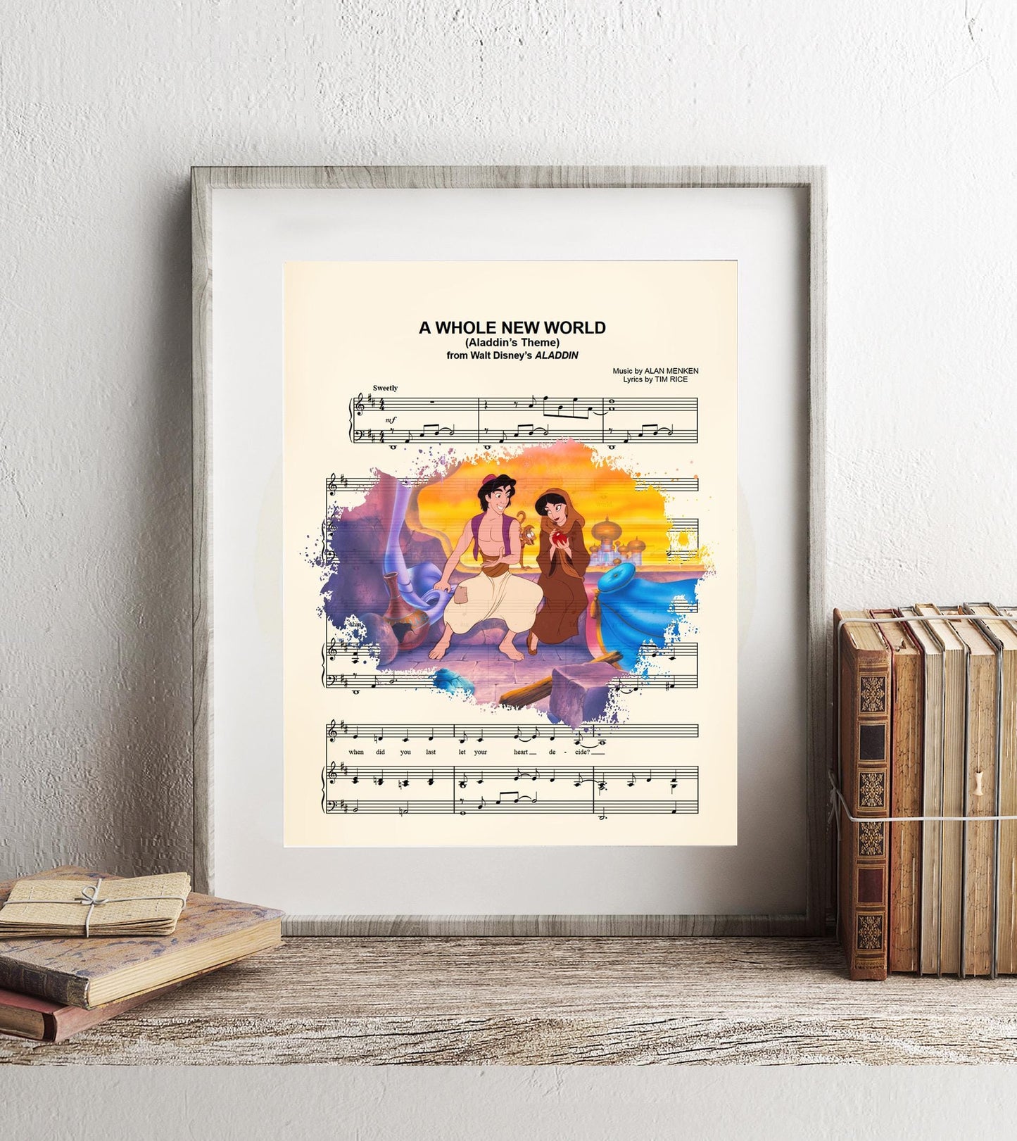 Aladdin and Jasmine Splatter Sheet Music Art Print