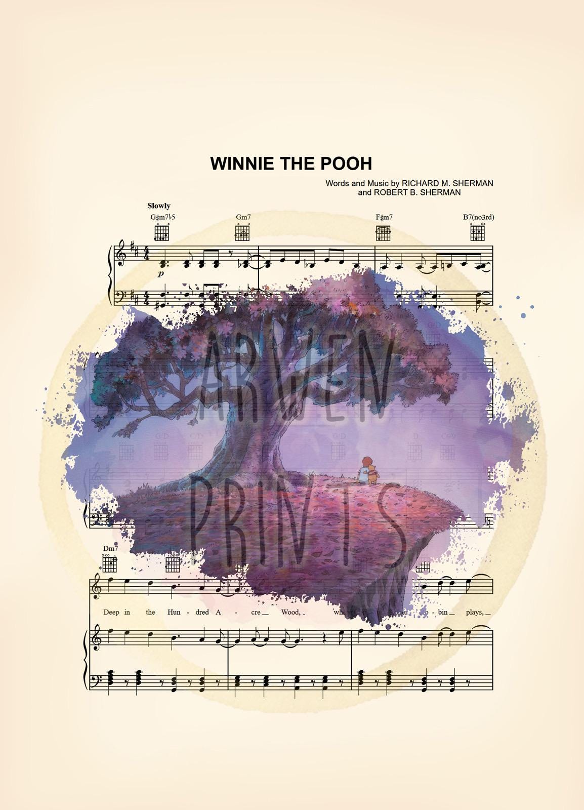 Winnie the Pooh and Christopher Robin Sheet Music Art Print