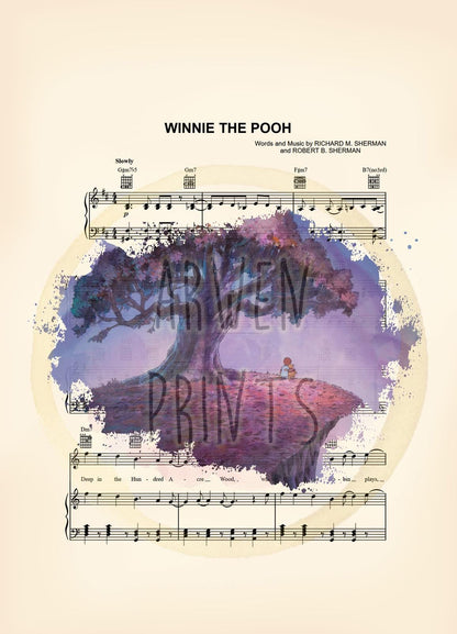 Winnie the Pooh and Christopher Robin Sheet Music Art Print