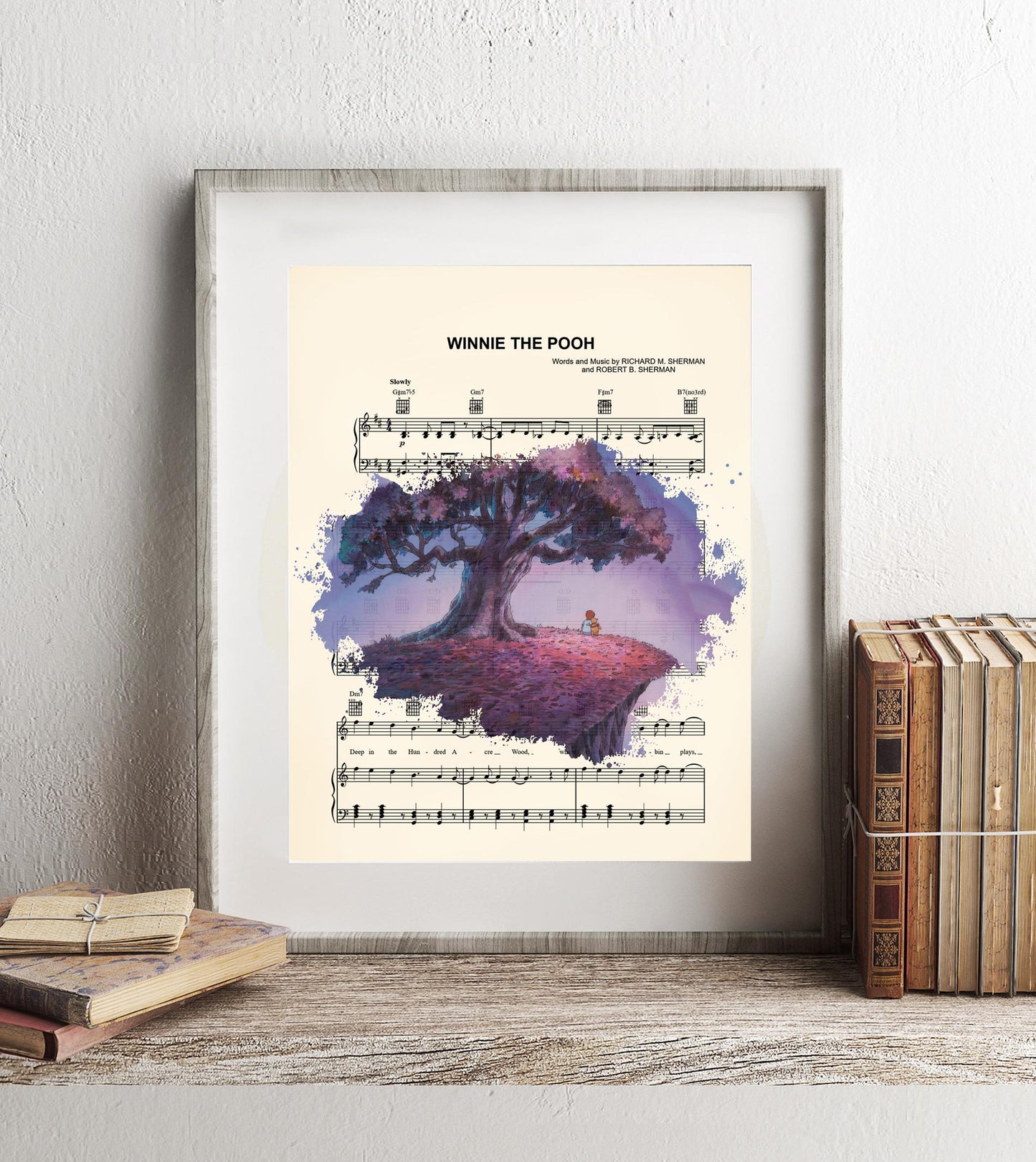 Winnie the Pooh and Christopher Robin Sheet Music Art Print