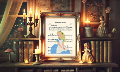 Alice in Wonderland Vintage In A World Of My Own Sheet Music Art Print