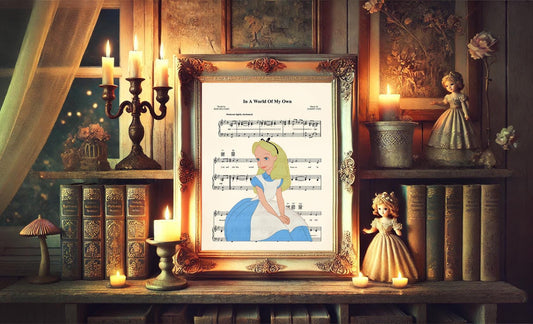 Alice in Wonderland Vintage In A World Of My Own Sheet Music Art Print