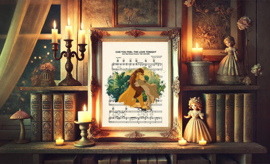 Lion King Simba and Nala Splatter Can You Feel the Love Tonight Sheet Music Art Print
