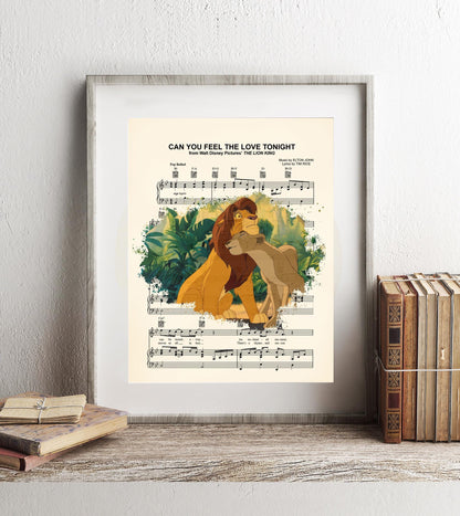 Lion King Simba and Nala Splatter Can You Feel the Love Tonight Sheet Music Art Print