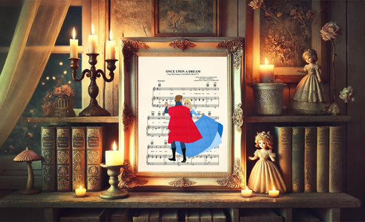 Sleeping Beauty Aurora and Prince Philip Vintage Sheet Music Wall Art — Disney Gift for Music Lovers