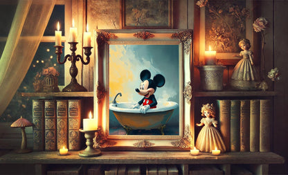 Mickey Mouse Watercolor Bathtub Art Print, Disney Bathroom Wall Decor