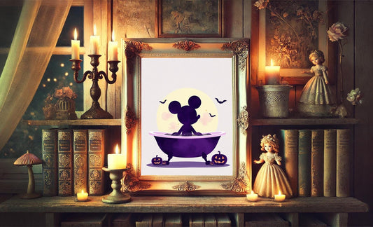Mickey Vintage Halloween Bathroom Art Print, Vintage Disney Wall Decor, Disney Bathroom Decor, Disney Bathroom Wall Art