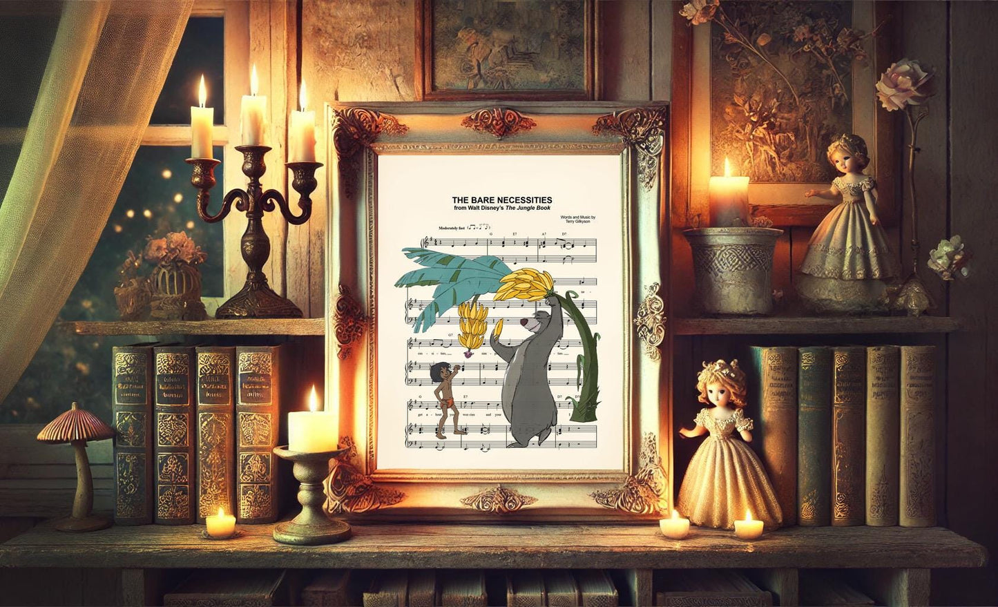 The Jungle Book Baloo and Mowgli Banana Tree The Bare Necessities Sheet Music Wall Art — Disney Gift for Music Lovers