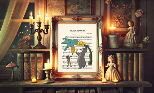 The Jungle Book Baloo and Mowgli Banana Tree The Bare Necessities Sheet Music Wall Art — Disney Gift for Music Lovers