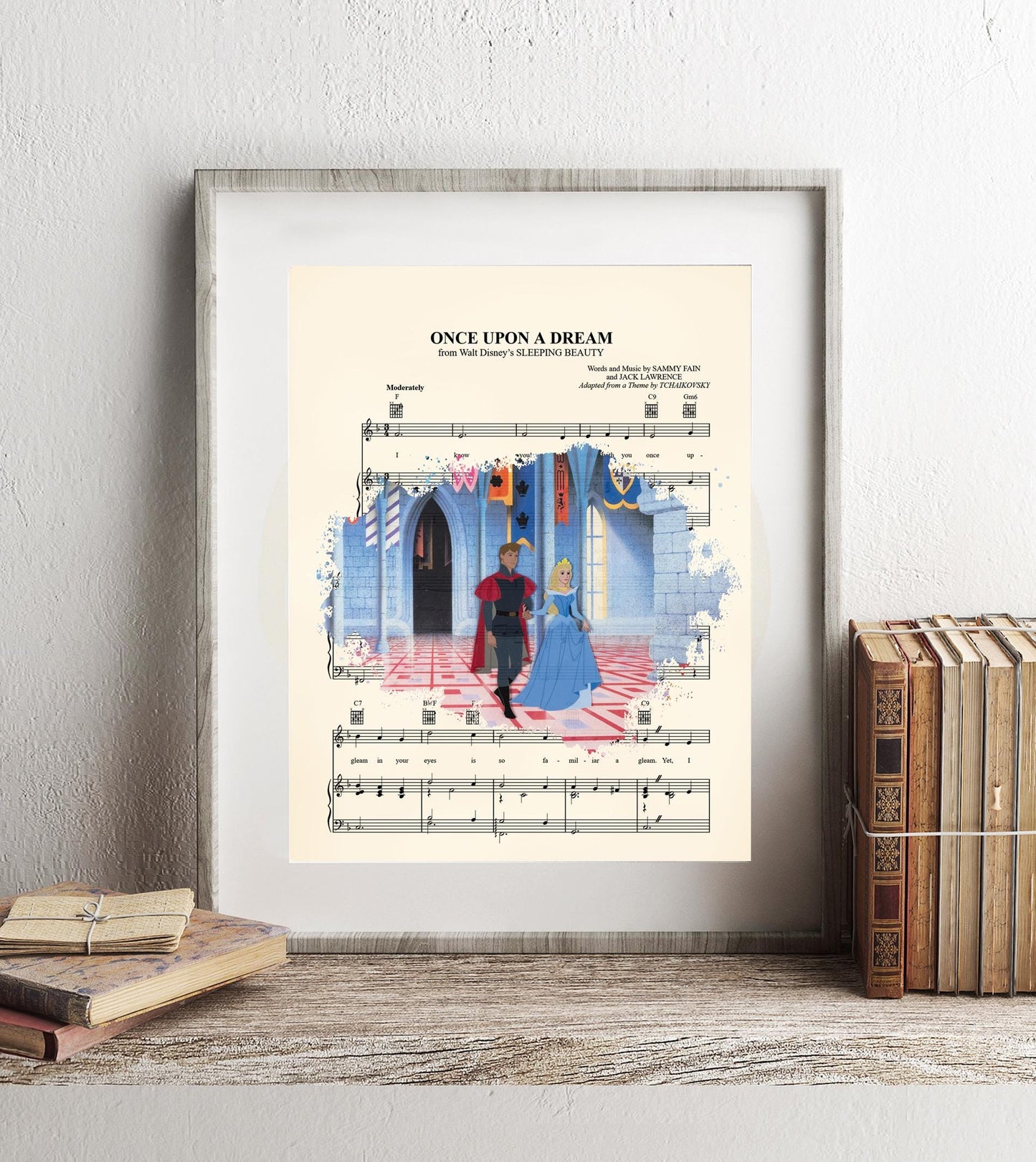 Sleeping Beauty Aurora and Prince Philip in Castle Sheet Music Art Print