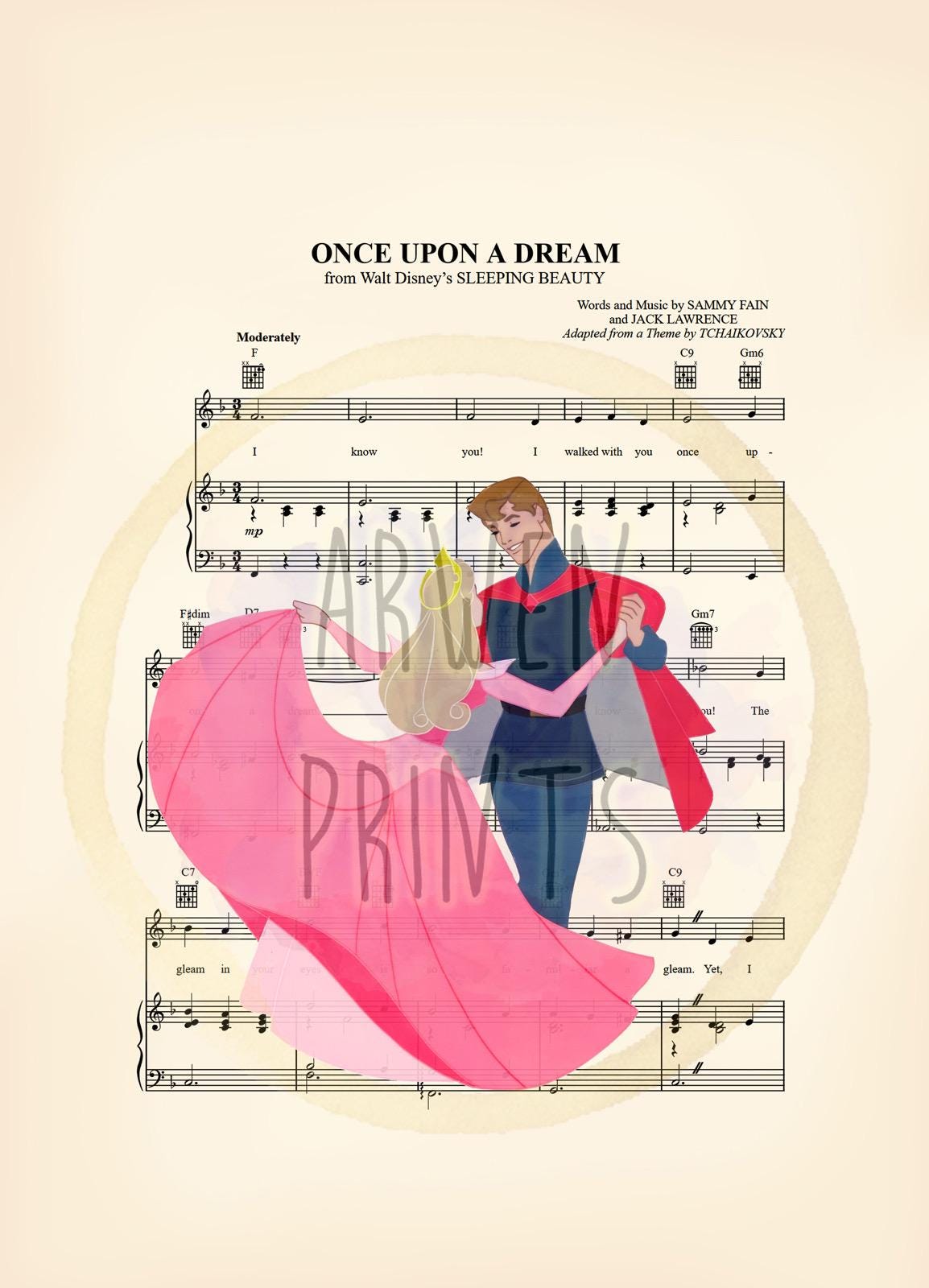 Sleeping Beauty Aurora and Prince Philip Sheet Music Art Print