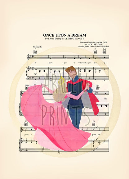 Sleeping Beauty Aurora and Prince Philip Sheet Music Art Print
