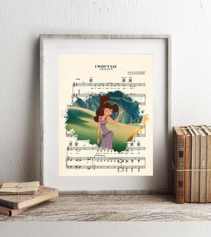 Hercules Meg  I Won't Say I'm In Love Sheet Music Wall Art — Disney Gift for Music Lovers