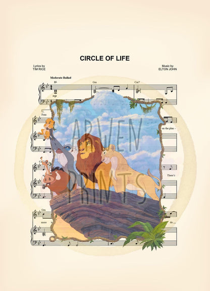 Lion King Circle of Life Pride Rock Sheet Music Wall Art — Disney Gift for Music Lovers