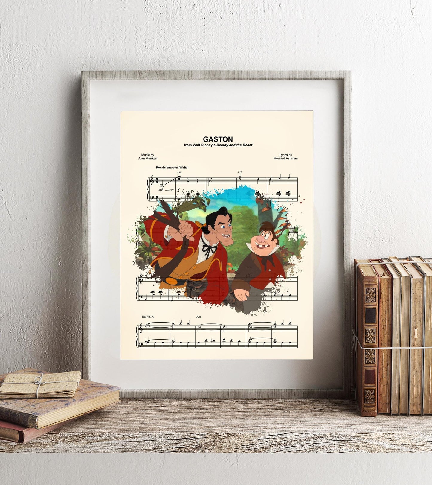 Beauty and the Beast Gaston and Lefou Sheet Music Art Print