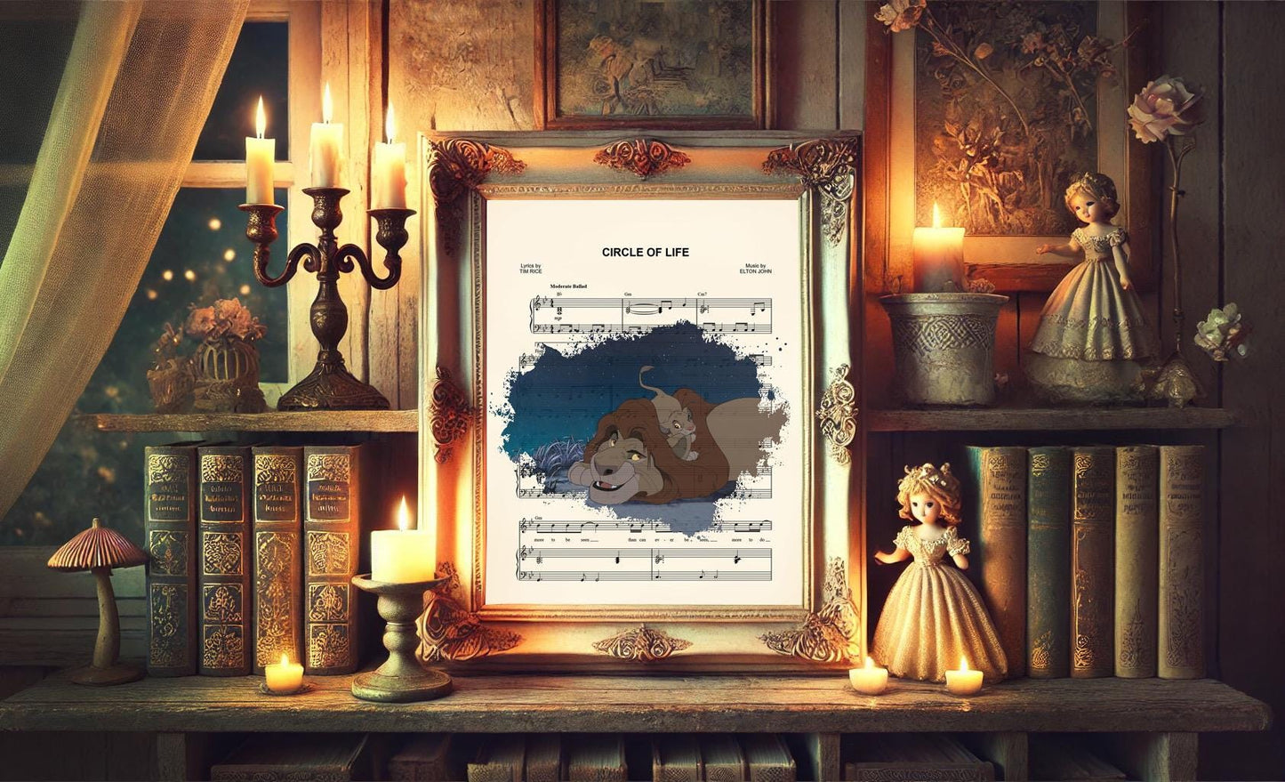 Lion King Mufasa and Simba Circle of Life Sheet Music Art Print