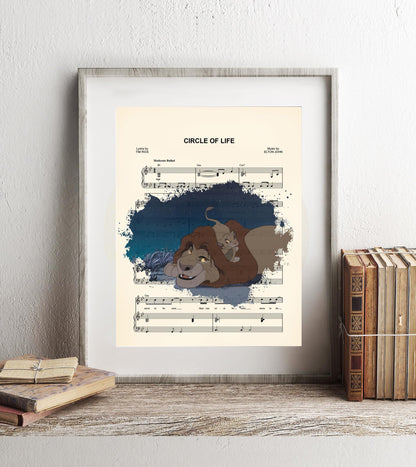 Lion King Mufasa and Simba Circle of Life Sheet Music Art Print