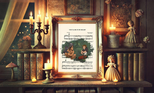 Tarzan and Jane with Baby Gorillas You’ll Be in My Heart Sheet Music Art Print