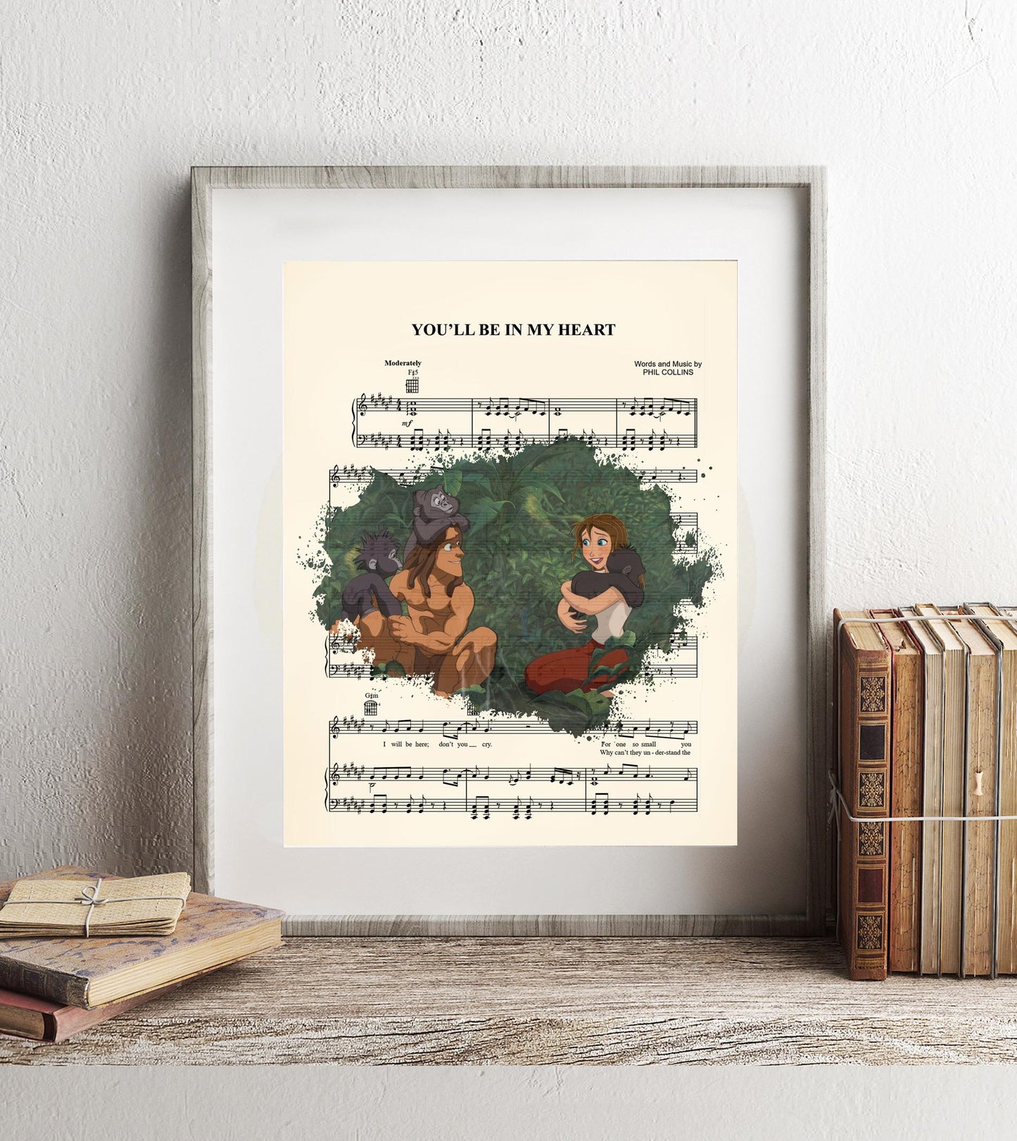 Tarzan and Jane with Baby Gorillas You’ll Be in My Heart Sheet Music Art Print