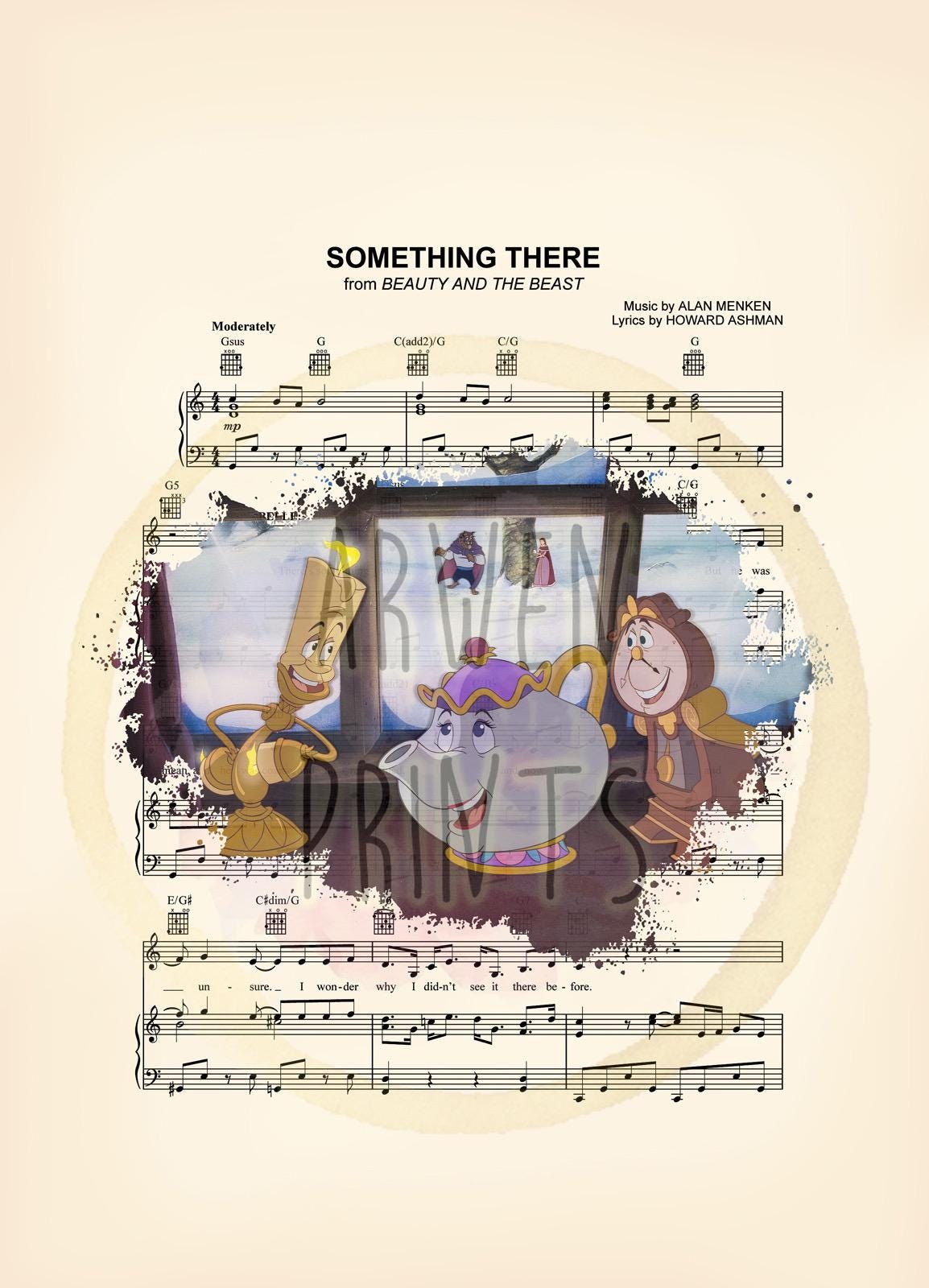 Beauty and the Beast Something There Splatter Sheet Music Art Print
