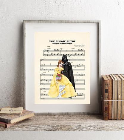 Beauty and the Beast Belle and Darth Vader Tale As Old As Time Sheet Music Art Print