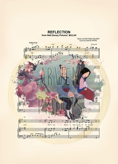 Mulan and Father Reflection Sheet Music Art Print