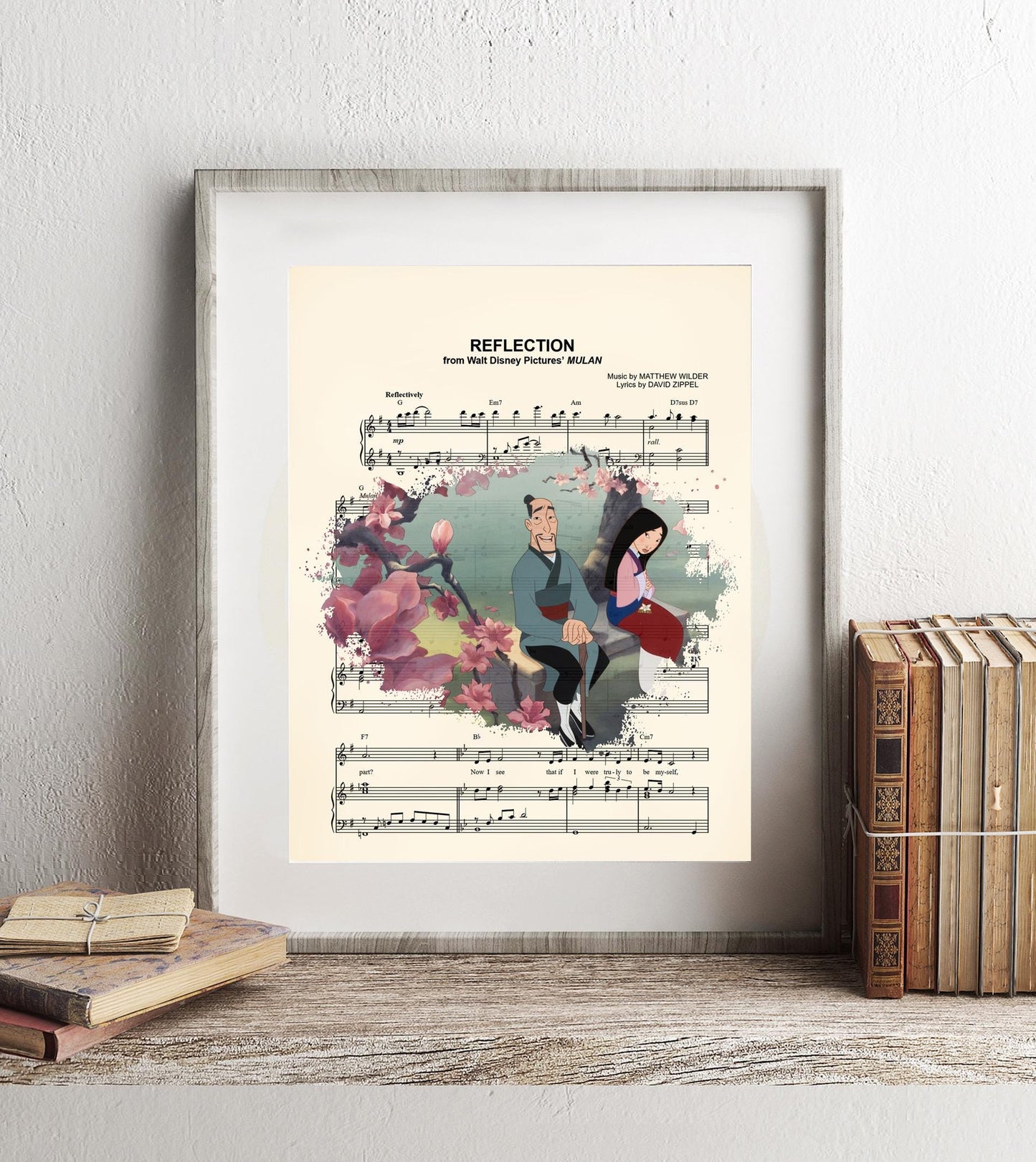 Mulan and Father Reflection Sheet Music Art Print
