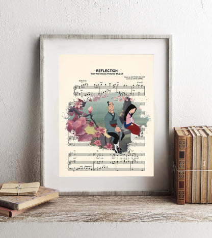 Mulan and Father Reflection Sheet Music Art Print