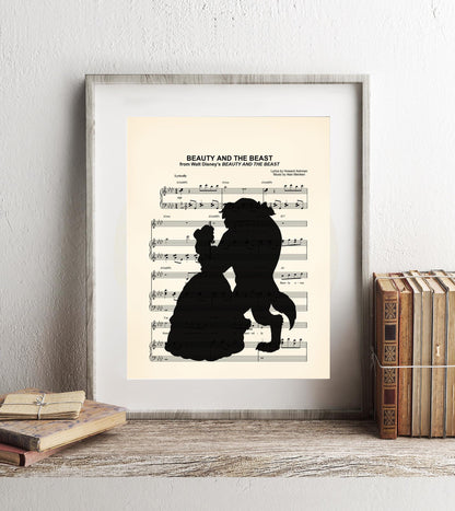 Beauty and the Beast Black Silhouette Tale As Old As Time Sheet Music Art Print