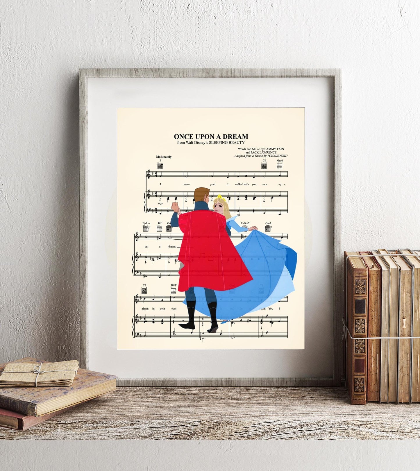 Sleeping Beauty Aurora and Prince Philip Vintage Sheet Music Art Print