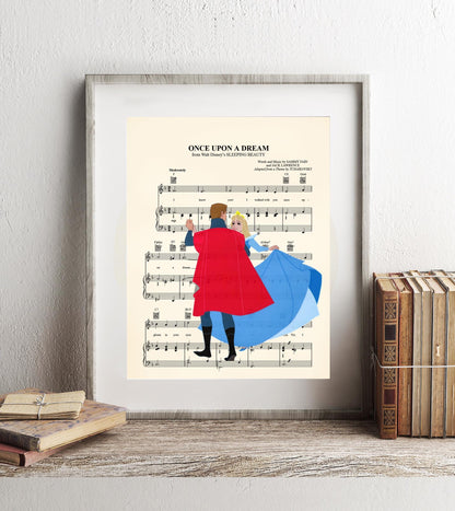 Sleeping Beauty Aurora and Prince Philip Vintage Sheet Music Art Print