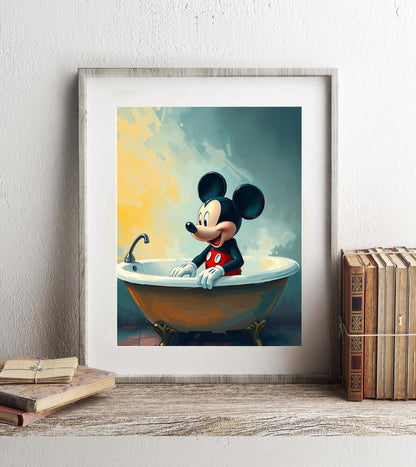 Mickey Mouse Watercolor Bathtub Art Print, Disney Bathroom Wall Decor