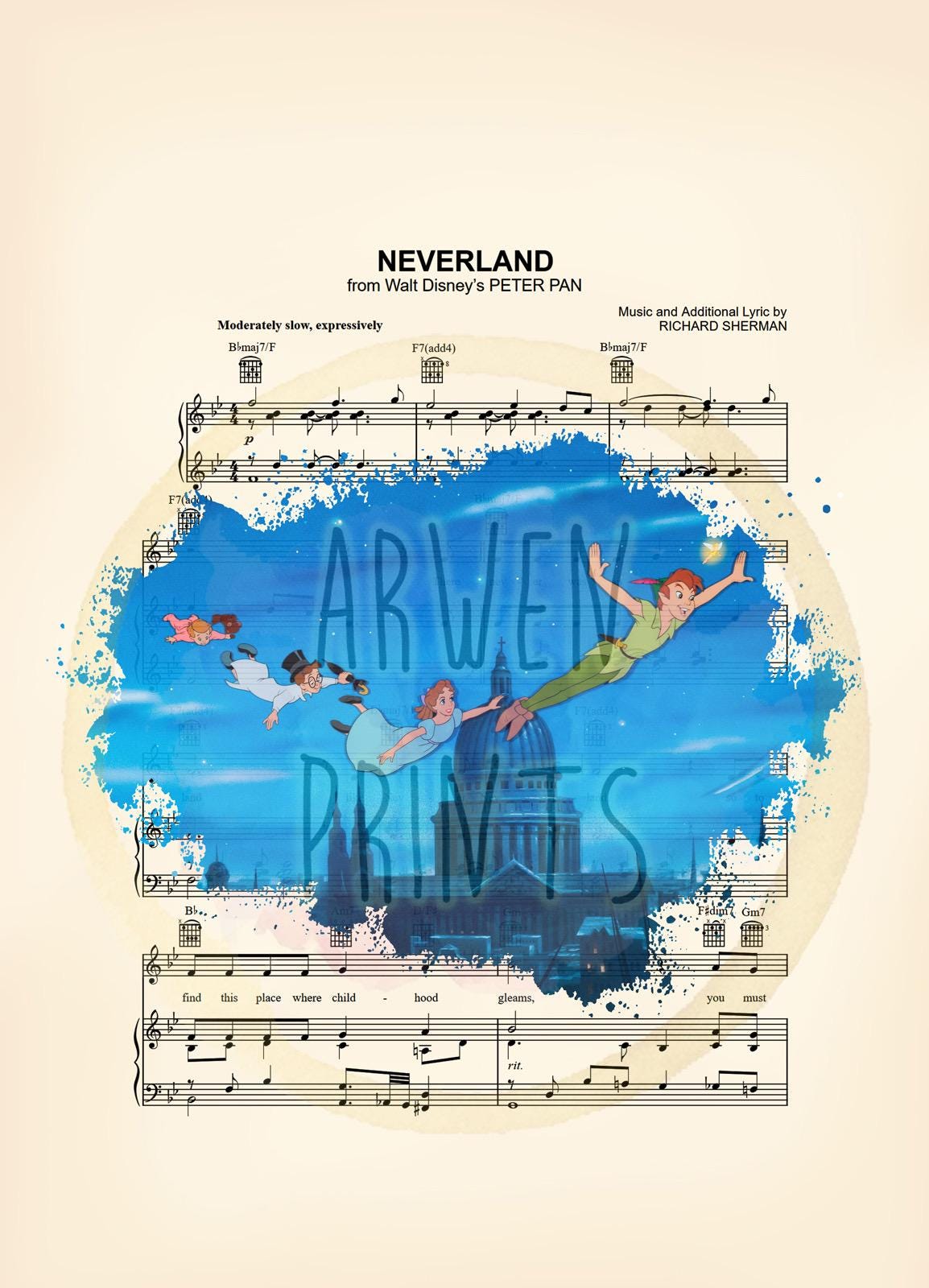 Peter Pan Flight Over London Neverland Sheet Music Art Print