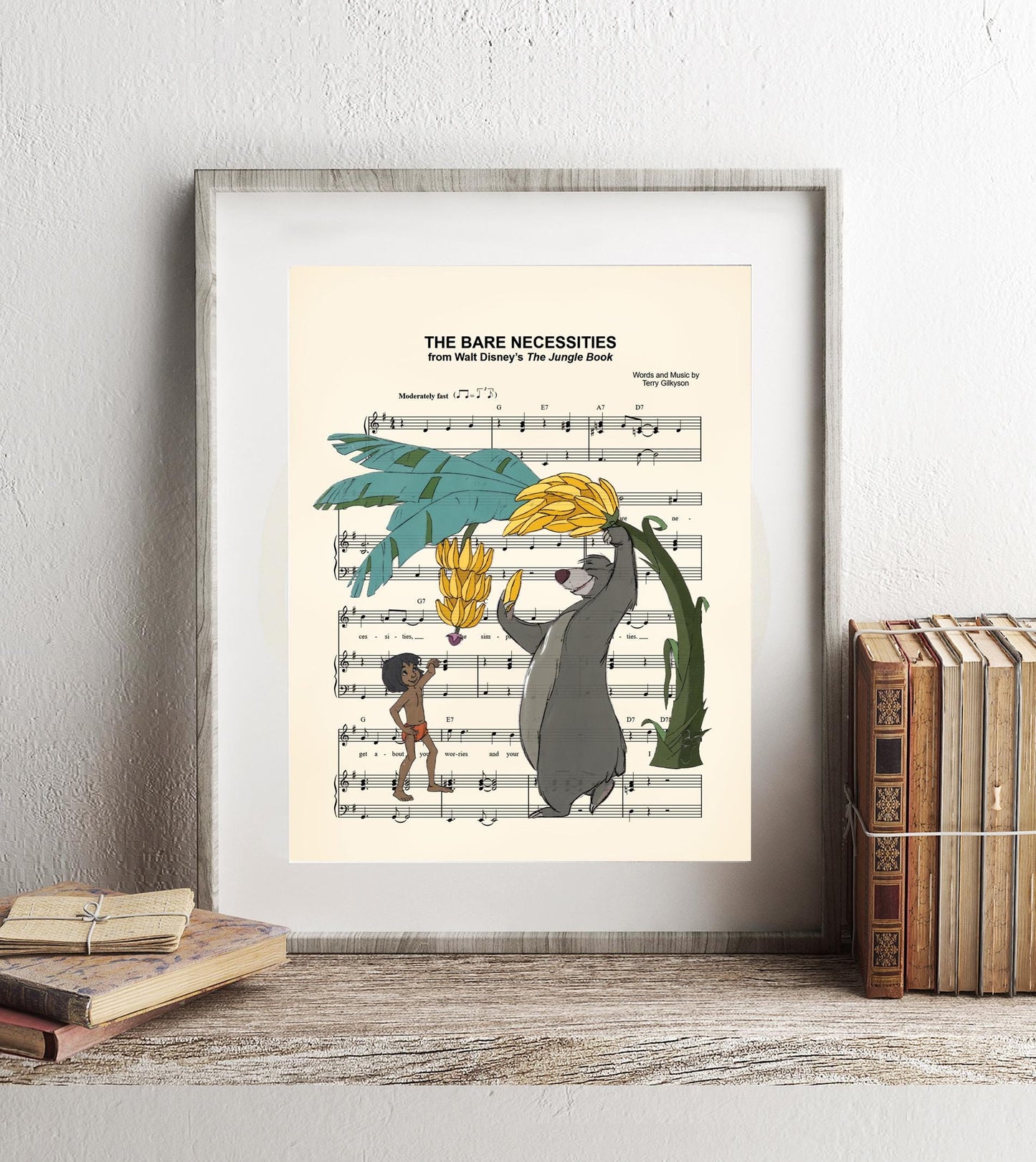 The Jungle Book Baloo and Mowgli Banana Tree The Bare Necessities Sheet Music Wall Art — Disney Gift for Music Lovers