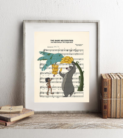 The Jungle Book Baloo and Mowgli Banana Tree The Bare Necessities Sheet Music Wall Art — Disney Gift for Music Lovers