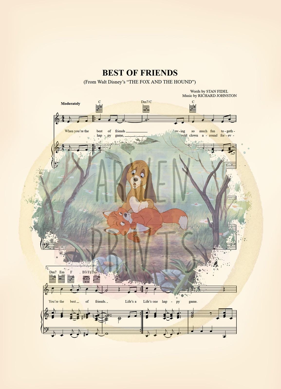 The Fox and the Hound Splatter Disney Sheet Music Art Print