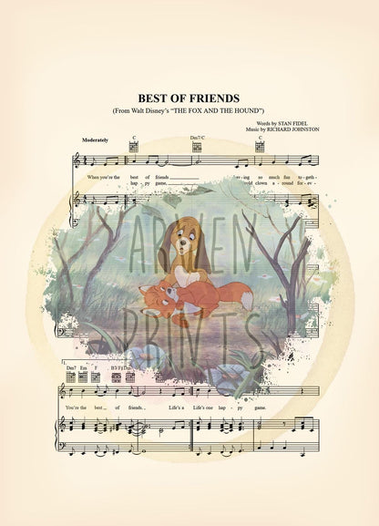 The Fox and the Hound Splatter Disney Sheet Music Art Print